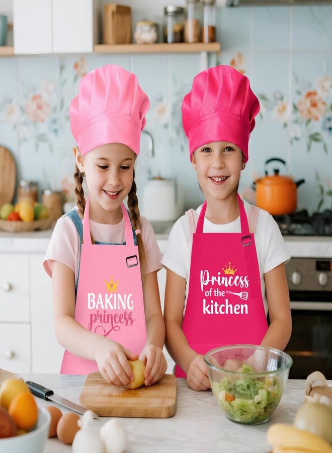 GROBRO7 4Pcs Kids Apron and Chef Hat Set Gift for Girls, Princess Kitchen Baking Princess Pattern Adjustable Kitchen Aprons with 2 Pockets Waterproof Smocks Hats for Baking Cooking Painting Training - Image 4